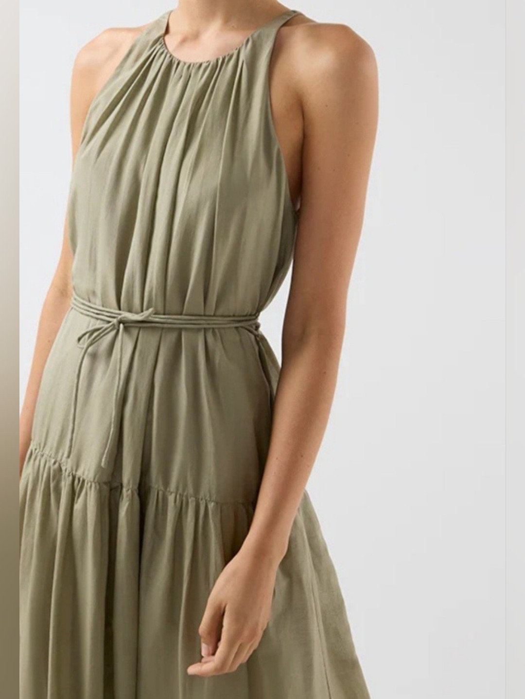 Bird & Knoll Maxi Dress Criss Cross Tie Belt Drop Waist Pink Silk Blend Nwt — image 8 of 8